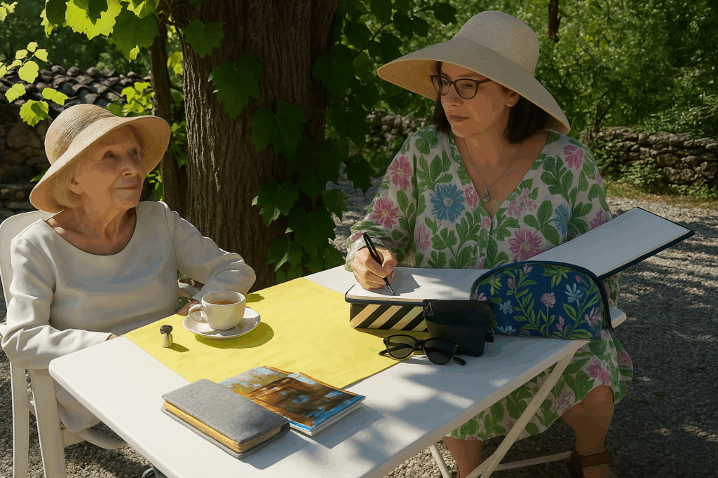 Dame de compagnie et personne âgée dans un jardin